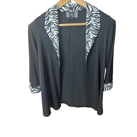 Slinky Black 3/4 Sleeve Zebra Stripe Detailed Open Loose Fitting Cardigan Sz XS - Picture 3 of 10
